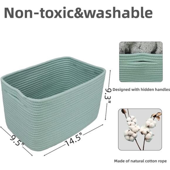 Cotton Rope storage Basket Bins Woven Basket for Organizing Shelves Rectangle - Picture 3 of 8